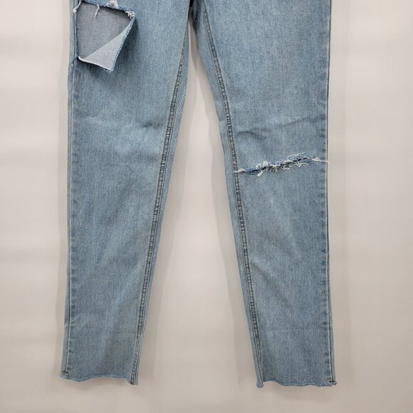 Yan13 Women Blue 100% Cotton 9" High Rise Destroyed Frayed Hem Jeans Size 26 - Picture 3 of 13